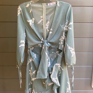 Women's A-Line Flowy Swing Floral Print Flared V Neck Wrap Dress, Size Large